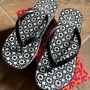 Tory Burch Black and White Flip Flops
